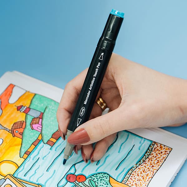 Caneta Marcadora Artística Touch Pen 60 Cores Ponta Dupla (Chanfrada e Fina) com Estojo com Zíper, Oval - BT 60 UN