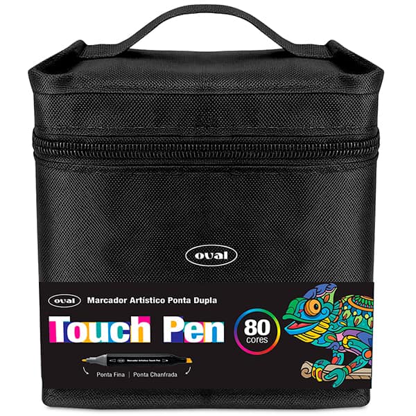 Caneta Marcadora Artística Touch Pen 80 Cores Ponta Dupla (Chanfrada e Fina) com Estojo com Zíper, Oval - BT 80 UN