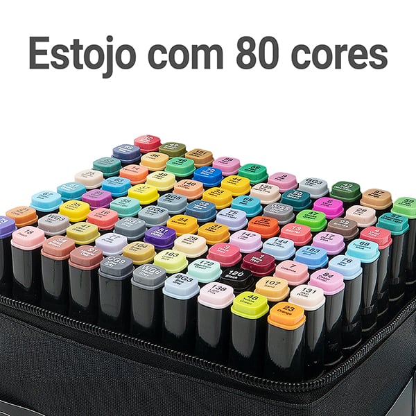 Caneta Marcadora Artística Touch Pen 80 Cores Ponta Dupla (Chanfrada e Fina) com Estojo com Zíper, Oval - BT 80 UN
