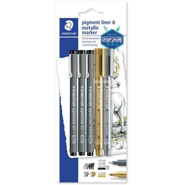 Kit pincéis marcadores metálicos e fineliner 308SBK3P Staedtler BT 5 UN