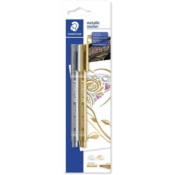 Pincel marcador metálico dourado e prata 8323-S BK2 Staedtler BT 2 UN