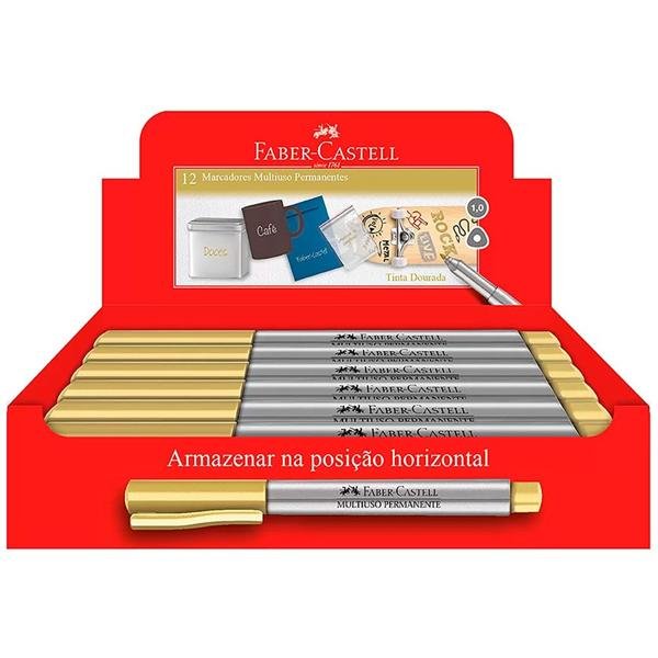 Pincel Marcador Permanente Multi Dourado Faber-Castell CX 12 UN