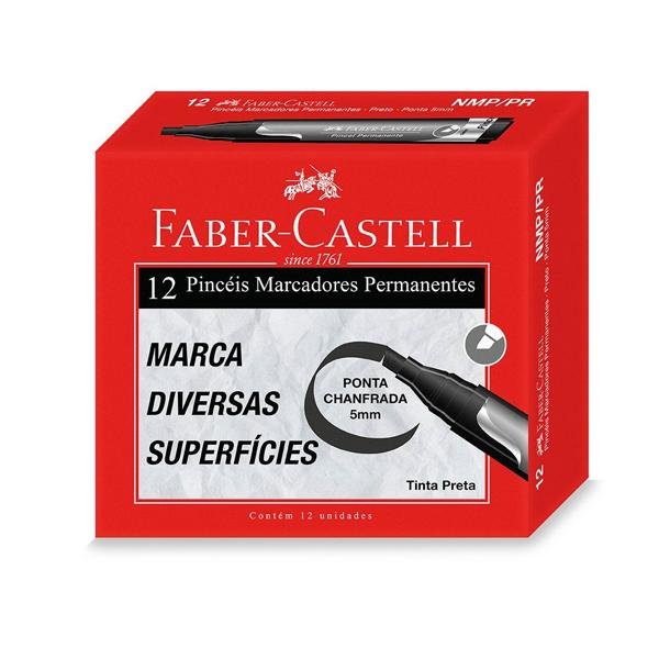 Pincel Marcador Permanente Preto, Faber-Castell - CX 12 UN