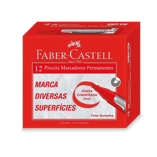 Pincel Marcador Permanente Vermelho, Faber-Castell - CX 12 UN