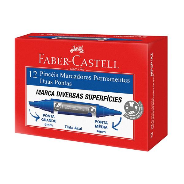 Pincel Marcador Permanente Duas Pontas Azul Faber-Castell PT 12 UN Pincel Marcador Permanente Duas Pontas Azul Faber-Castell PT 12 UN