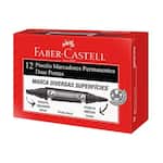 Pincel Marcador Permanente Duas Pontas Preto, Faber-Castell - CX 12 UN