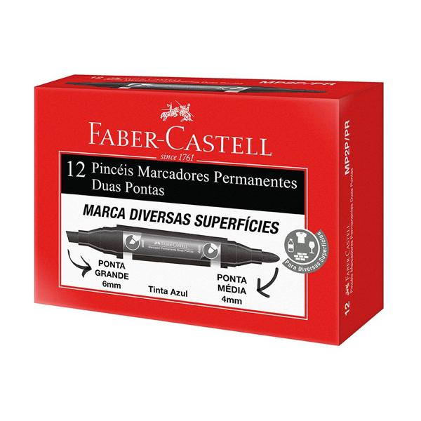 Pincel Marcador Permanente Duas Pontas Preto, Faber-Castell - CX 12 UN Pincel Marcador Permanente Duas Pontas Preto, Faber-Castell - CX 12 UN