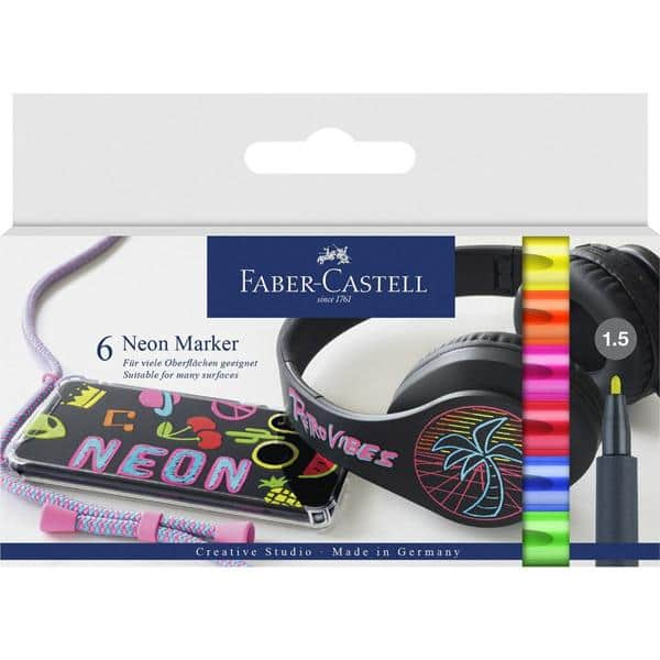 Marcador Permanente Neon 6 Cores, Faber-Castell - CX 1 UN