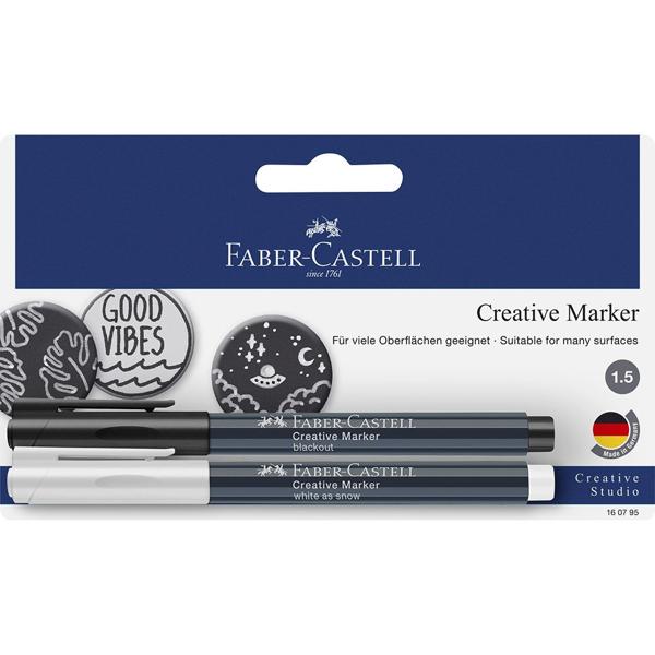 Marcador Permanente 2 Cores (Branco e Preto) 1.5, Faber-Castell - CX 1 UN Marcador Permanente 2 Cores (Branco e Preto) 1.5, Faber-Castell - CX 1 UN