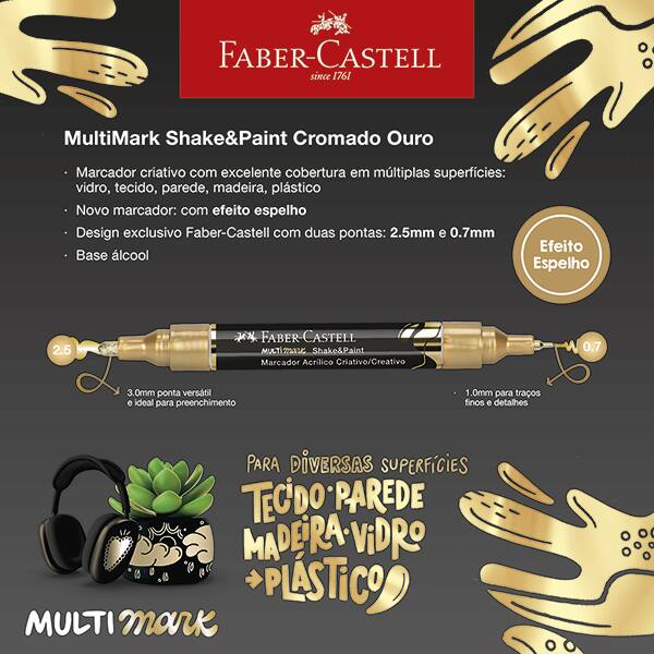 Pincel marcador permanente Multimark, 1mm/3mm, Ouro, MM/ESSP829, Faber-Castell - BT 1 UN