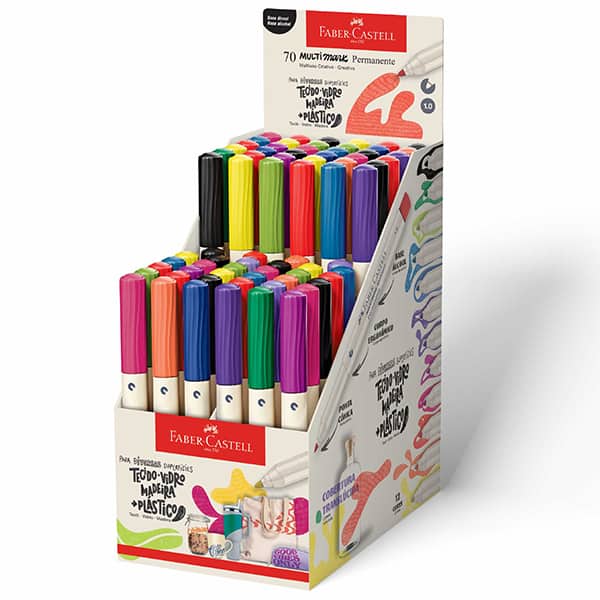 Pincel marcador permanente Multimark, 1.0mm, Display com 12 Cores, MM/10DI70Z, Faber-Castell - DP 70 UN
