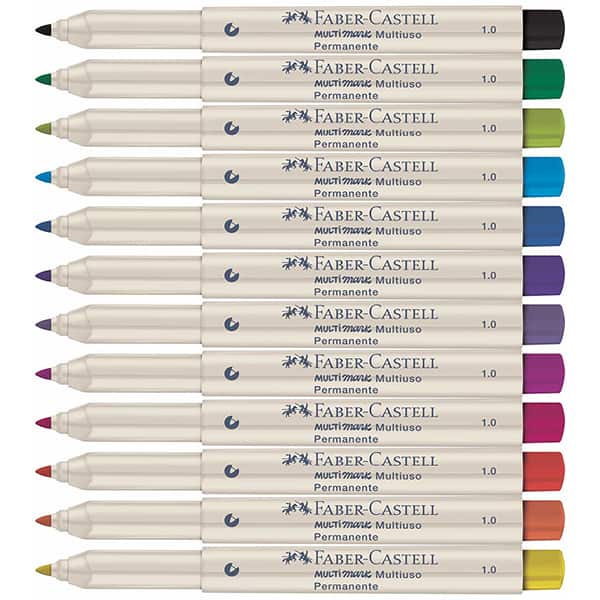 Pincel marcador permanente Multimark, 1.0mm, Display com 12 Cores, MM/10DI70Z, Faber-Castell - DP 70 UN