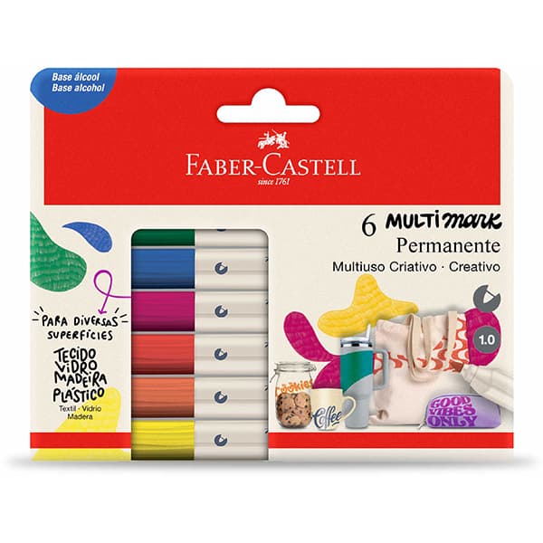 Pincel marcador permanente Multimark, 1.0mm, Estojo com 6 Cores, MM/ES106ZF, Faber-Castell - CX 6 UN