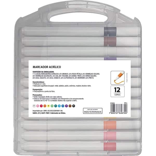 Pincel Marcador Permanente Acrílico, Ponta de 3.1mm, com 12 cores Vibrantes, Spiral - CX 1 UN Pincel Marcador Permanente Acrílico, Ponta de 3.1mm, com 12 cores Vibrantes, Spiral - CX 1 UN