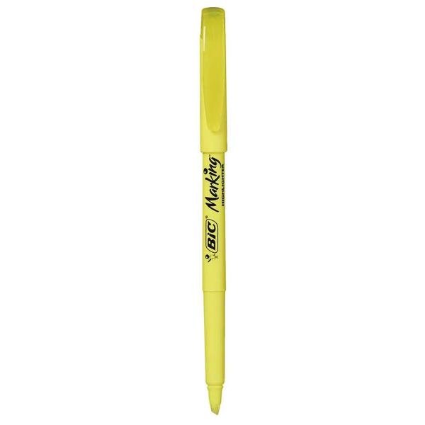 Pincel Marcador de Texto BIC Marking, Amarelo Fluorescente, Ponta Chanfrada, Traço de 1.5 - 3.5mm, 854811 - CX 12 UN