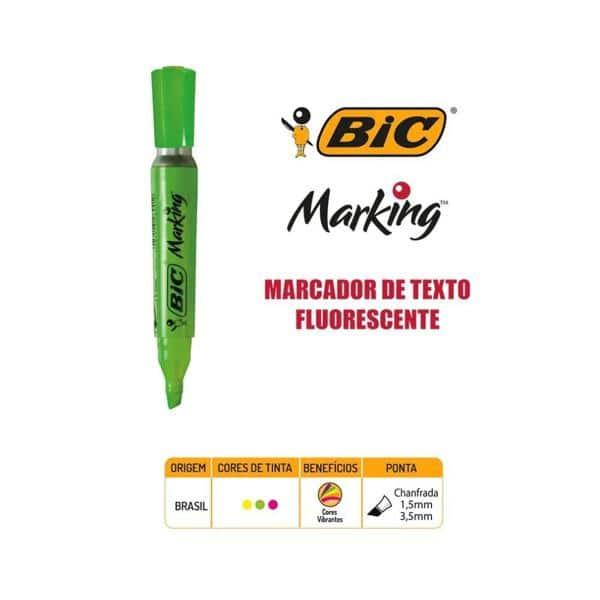 Marca Texto Rosa Fluorescente Ponta Chanfrada 1.5 904199 BIC BT 1 UN