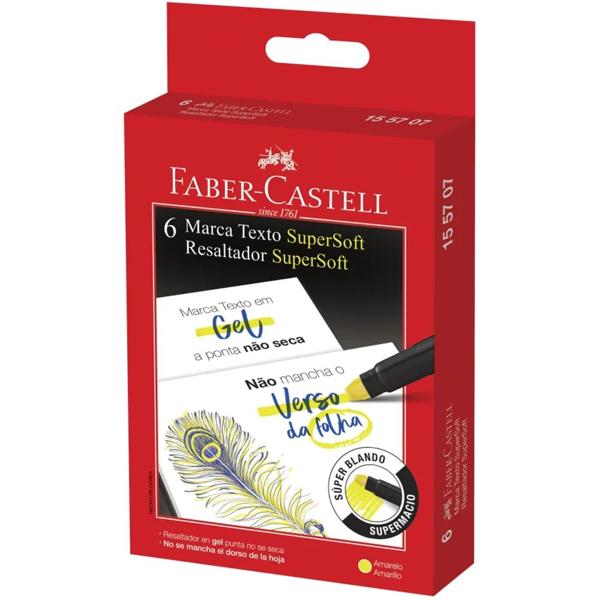 Marca Texto em Gel SuperSoft Amarelo, 6 unidades, Faber-Castell CX 6 UN Marca Texto em Gel SuperSoft Amarelo, 6 unidades, Faber-Castell CX 6 UN