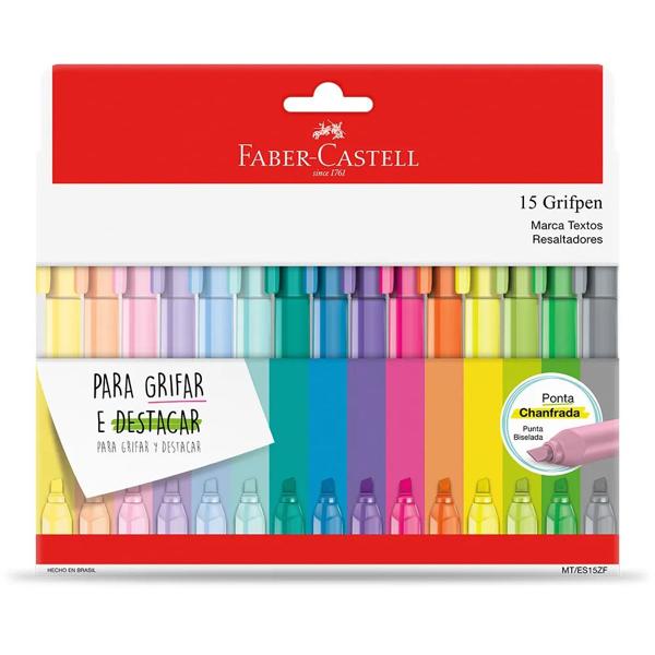 Marca Texto Grifpen, 15 Cores, Faber-Castell - CX 15 UN Marca Texto Grifpen, 15 Cores, Faber-Castell - CX 15 UN