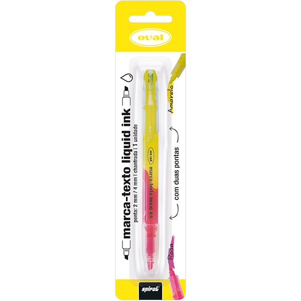 Marca texto ponta dupla, Liquid Ink, Amarelo e Rosa, Oval - BT 1 UN