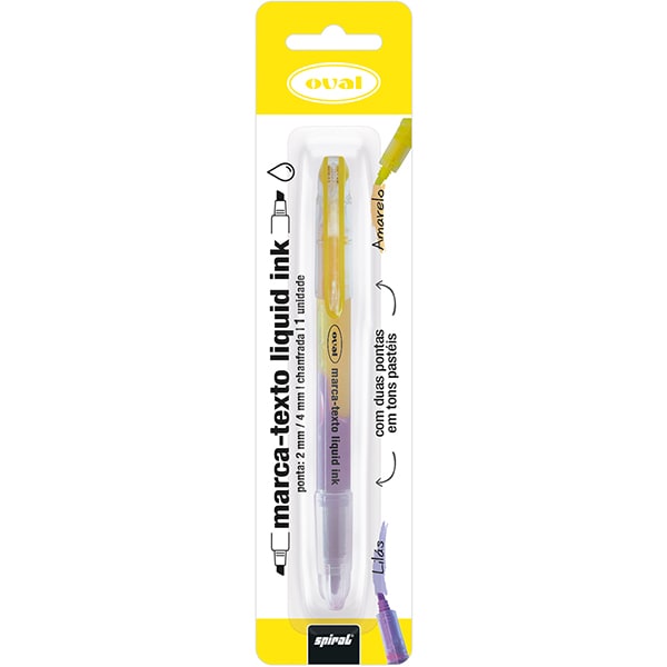 Marca texto ponta dupla, Liquid Ink, Amarelo e Roxo, Tom Pastel, Oval - BT 1 UN