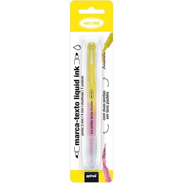 Marca texto ponta dupla, Liquid Ink, Amarelo e Rosa, Tom pastel, Oval - BT 1 UN