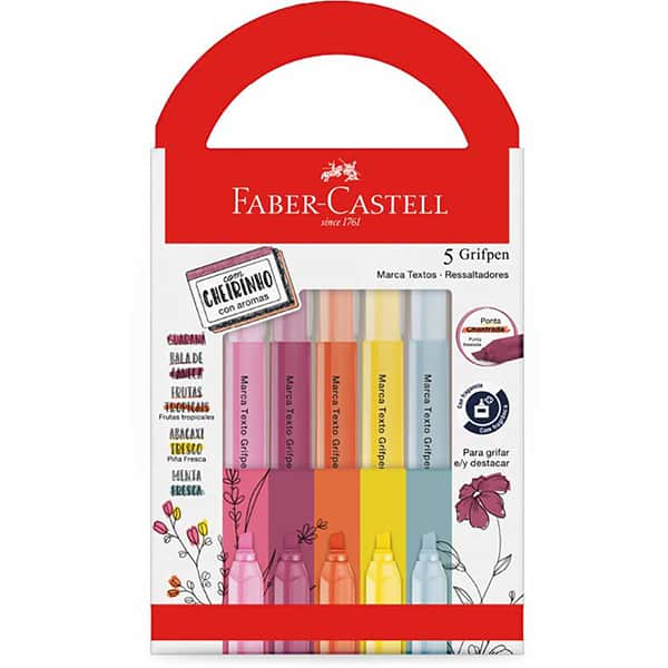 Marca Texto Grifpen com Cheirinho, estojo com 5 cores, Faber-Castell - ET 5 UN