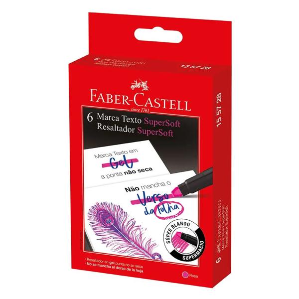 Marca Texto em Gel SuperSoft Rosa, 6 unidades, Faber-Castell CX 6 UN Marca Texto em Gel SuperSoft Rosa, 6 unidades, Faber-Castell CX 6 UN