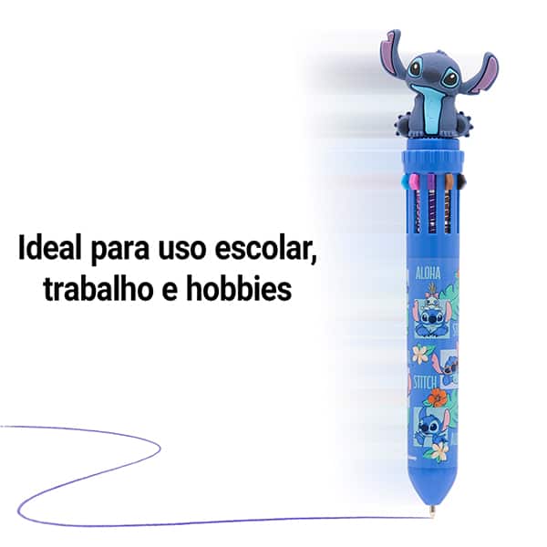 Caneta esferográfica retrátil, ponta de 0,7mm, 10 cores, Stitch, Spiral  - 1 UN