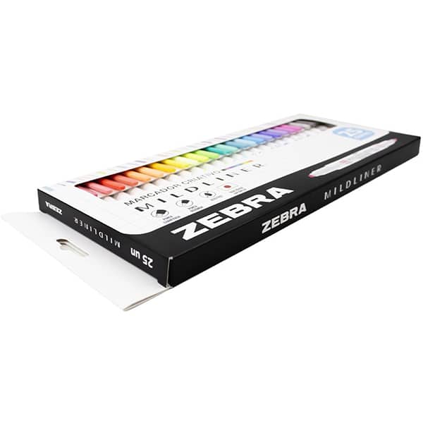 Pincel marca texto Mildliner, Ponta dupla, 25 Cores, Zebra CX 25 UN Pincel marca texto Mildliner, Ponta dupla, 25 Cores, Zebra CX 25 UN