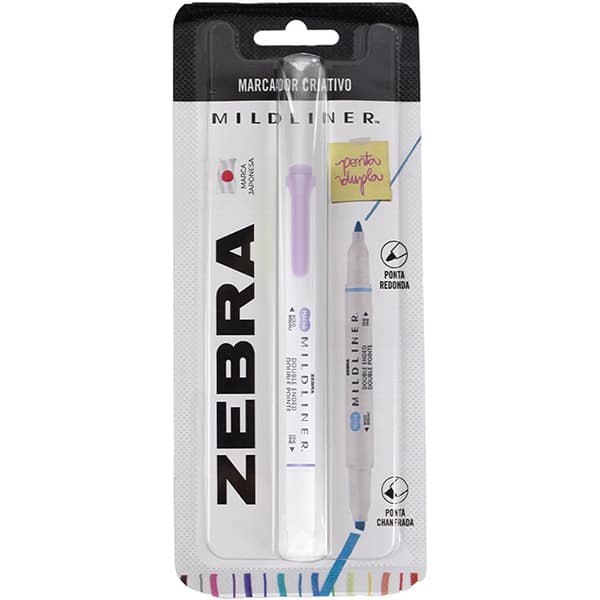 Pincel marca texto Mildliner, Ponta dupla, Violeta, 23.025, Zebra - BT 1 UN Pincel marca texto Mildliner, Ponta dupla, Violeta, 23.025, Zebra - BT 1 UN