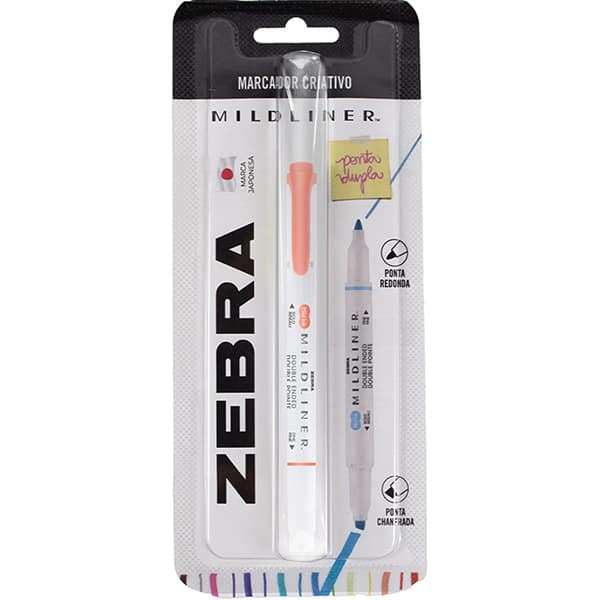 Pincel marca texto Mildliner, Ponta dupla, Coral Rosa, 23.135, Zebra - BT 1 UN Pincel marca texto Mildliner, Ponta dupla, Coral Rosa, 23.135, Zebra - BT 1 UN