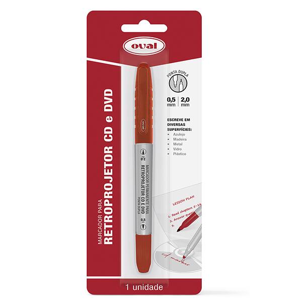 Caneta para retro-projetor CD e DVD, Ponta dupla de 0,5mm e 2,0mm, Vermelha, PY108201, Oval - BT 1 UN