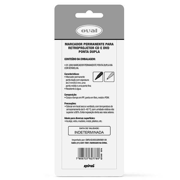 Caneta para retro-projetor CD e DVD, Ponta dupla de 0,5mm e 2,0mm, Vermelha, PY108201, Oval - BT 1 UN