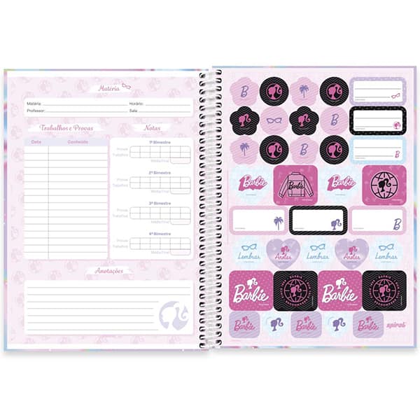 Caderno Universitário Capa Dura, 1 x 1, 80 Folhas, Barbie, 2515459, Spiral Brb - PT 1 UN