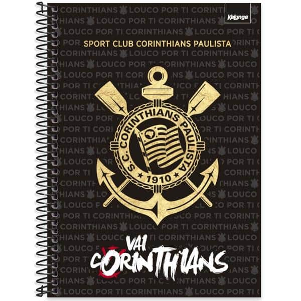 Caderno Universitário Capa Dura 1x1 80 Folhas Corinthians Spiral - PT 1 UN