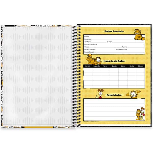 Caderno Universitário Capa Dura, 1 x 1, 80 Folhas, Garfield, 2515404, Spiral Gar - PT 1 UN