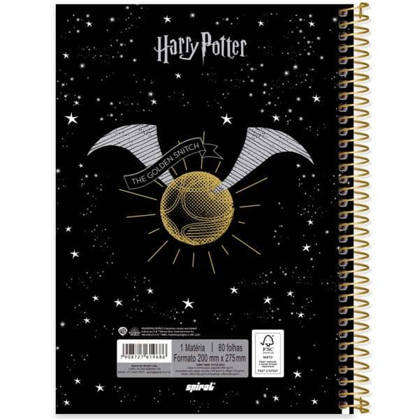 Caderno Universitário Capa Dura, 1 x 1, 80 Folhas, Harry Potter, 2519686, Spiral Hpt - PT 1 UN