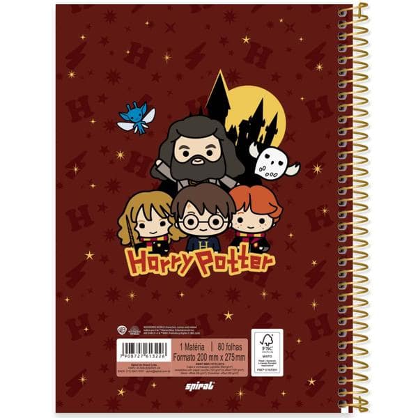 Caderno Universitário Capa Dura, 1 x 1, 80 Folhas, Harry Potter Charms, 2513226, Spiral Hpc - PT 1 UN