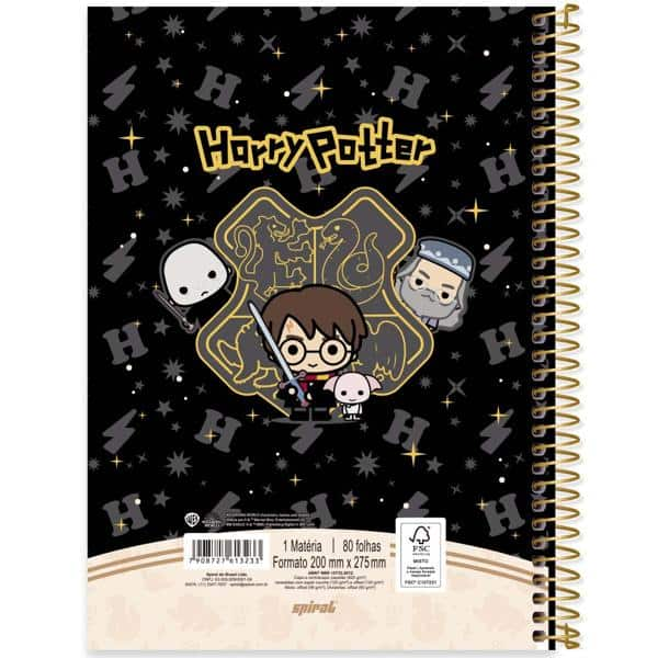 Caderno Universitário Capa Dura, 1 x 1, 80 Folhas, Harry Potter Charms, 2513233, Spiral Hpc - PT 1 UN