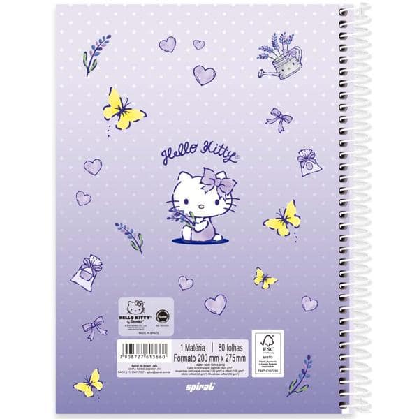 Caderno Universitário Capa Dura, 1 x 1, 80 Folhas, Hello Kitty, 2513660, Spiral Hki - PT 1 UN