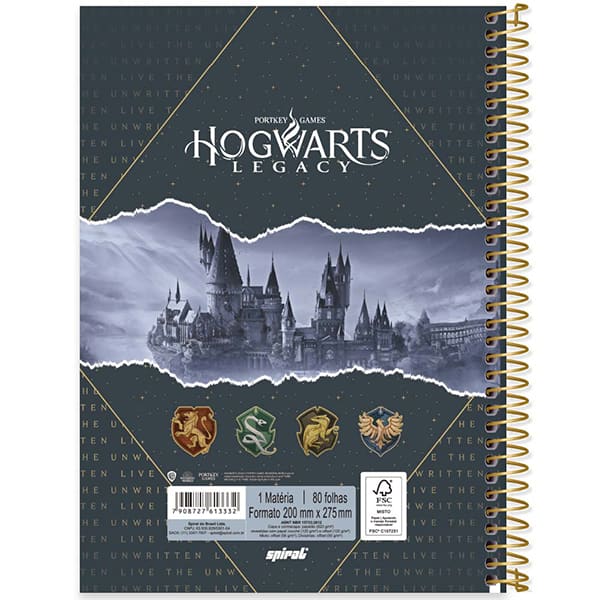 Caderno Universitário Capa Dura, 1 x 1, 80 Folhas, Hogwarts Legacy, 2513332, Spiral Hl - PT 1 UN