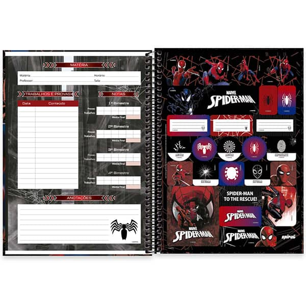 Caderno Universitário Capa Dura, 1 x 1, 80 Folhas, Homem Aranha, 2523966, Spiral Mha - PT 1 UN