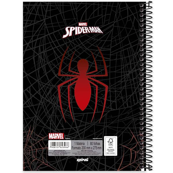 Caderno Universitário Capa Dura, 1 x 1, 80 Folhas, Homem Aranha, 2523966, Spiral Mha - PT 1 UN