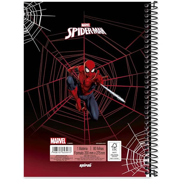 Caderno Universitário Capa Dura, 1 x 1, 80 Folhas, Homem Aranha, 2523973, Spiral Mha - PT 1 UN