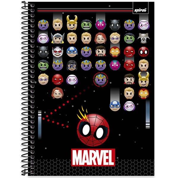 Caderno Universitário Capa Dura, 1 x 1, 80 Folhas, Marvel Emoji, 2523980, Spiral Mve - PT 1 UN