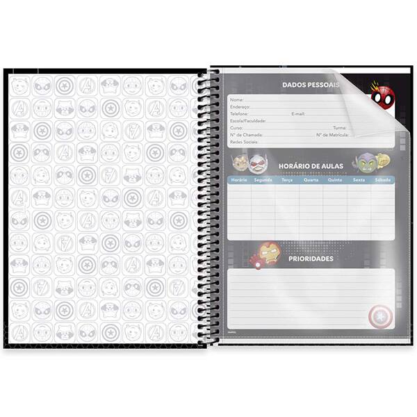 Caderno Universitário Capa Dura, 1 x 1, 80 Folhas, Marvel Emoji, 2523980, Spiral Mve - PT 1 UN