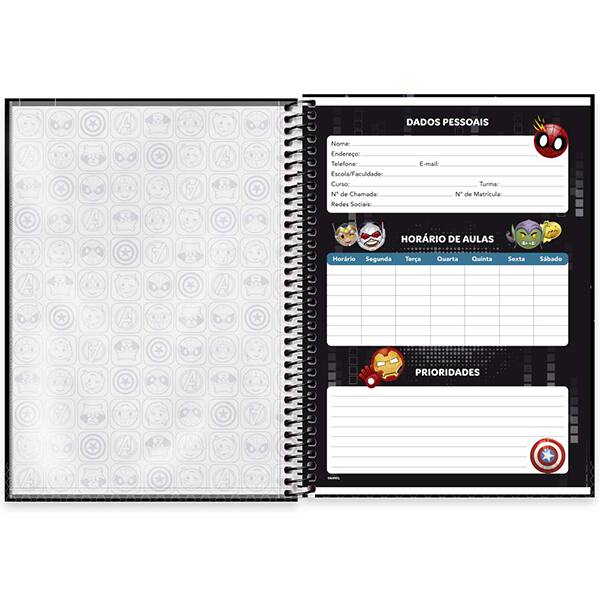 Caderno Universitário Capa Dura, 1 x 1, 80 Folhas, Marvel Emoji, 2523980, Spiral Mve - PT 1 UN