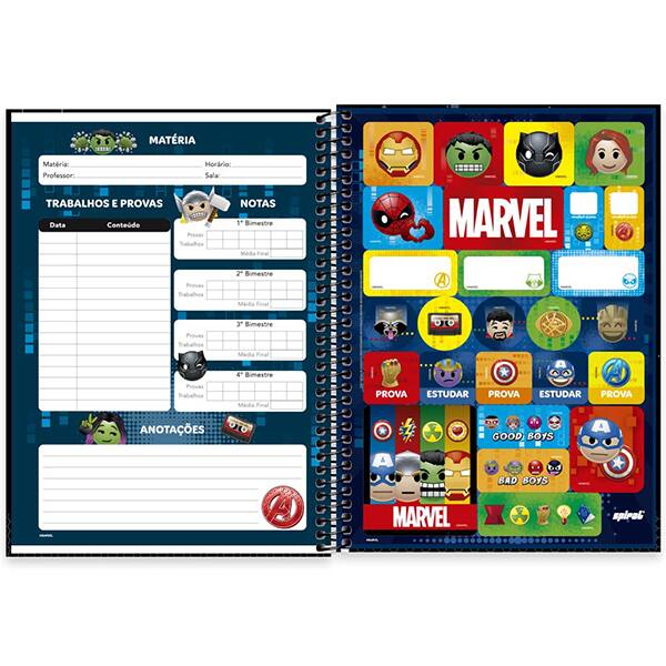 Caderno Universitário Capa Dura, 1 x 1, 80 Folhas, Marvel Emoji, 2523980, Spiral Mve - PT 1 UN