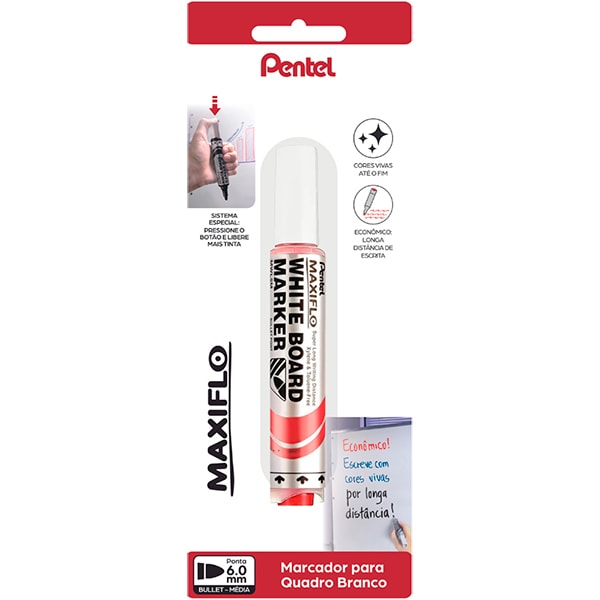 Pincel para quadro branco, Vermelho, SM/MWL5M-B, Pentel - BT 1 UN