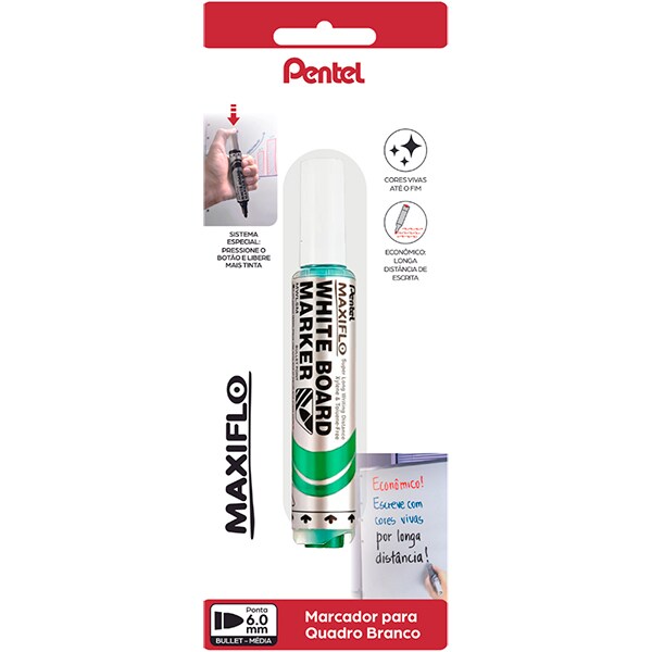 Pincel para quadro branco, Verde, SM/MWL5M-D, Pentel - BT 1 UN